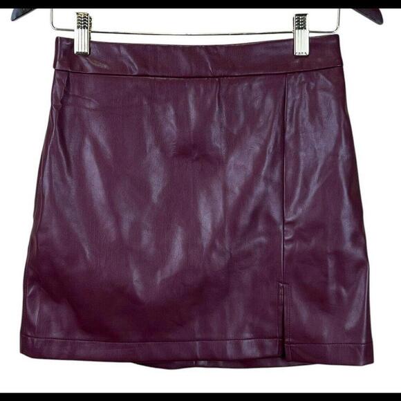 Altar d State | Dark Cherry‎ | Cognac Faux Leather A-Line Skirt | Size Small NWT - Picture 1 of 5